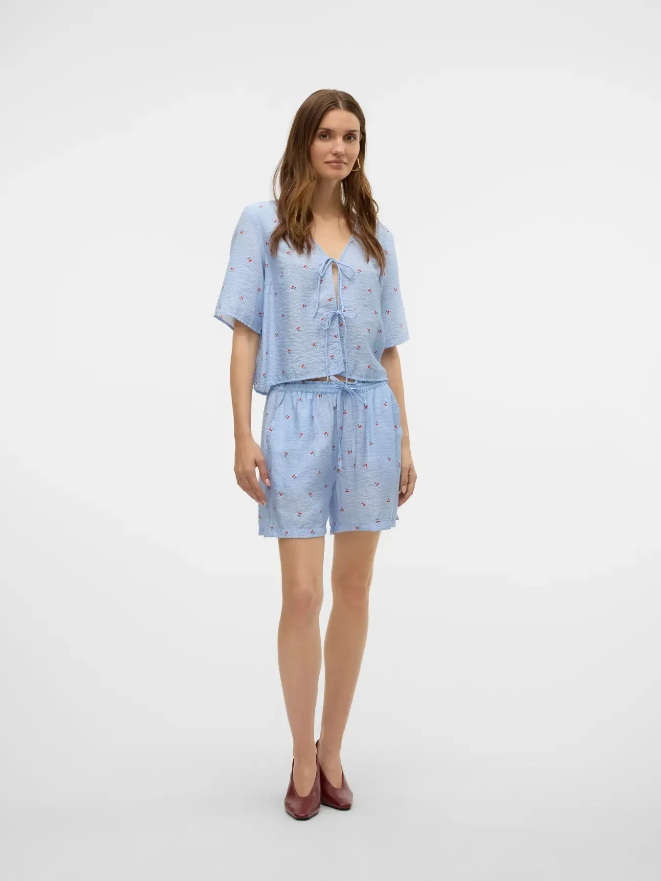 Odette Blue Cherry Tie Top