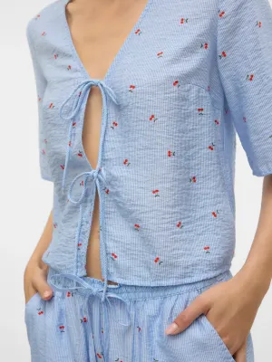 Odette Blue Cherry Tie Top