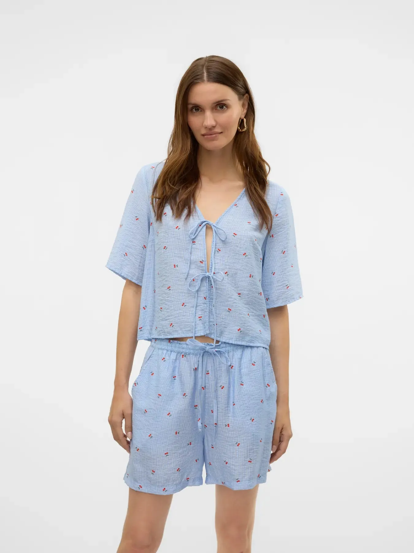 Odette Blue Cherry Tie Top