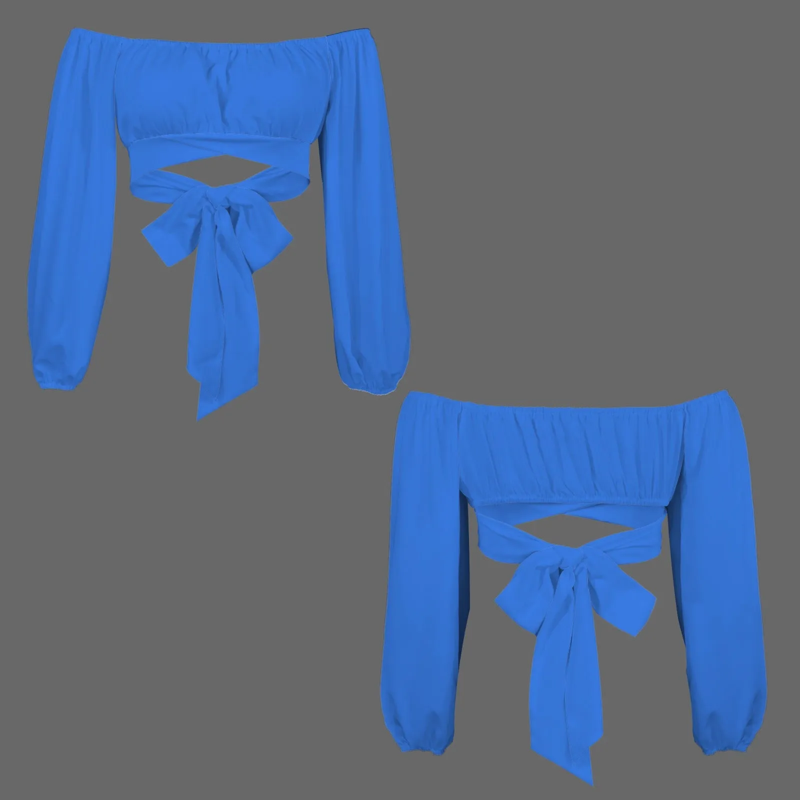 Off Shoulder Long Sleeve Cross Tie Back Crop