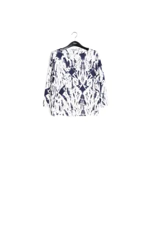 Off-white and dark blue tie-dyed silk top