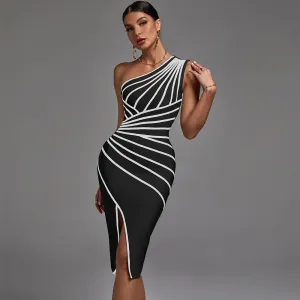 One Shoulder Bandage Dress for Women Elegant Sexy Evening Party Dress High Quality Bodycon Dress