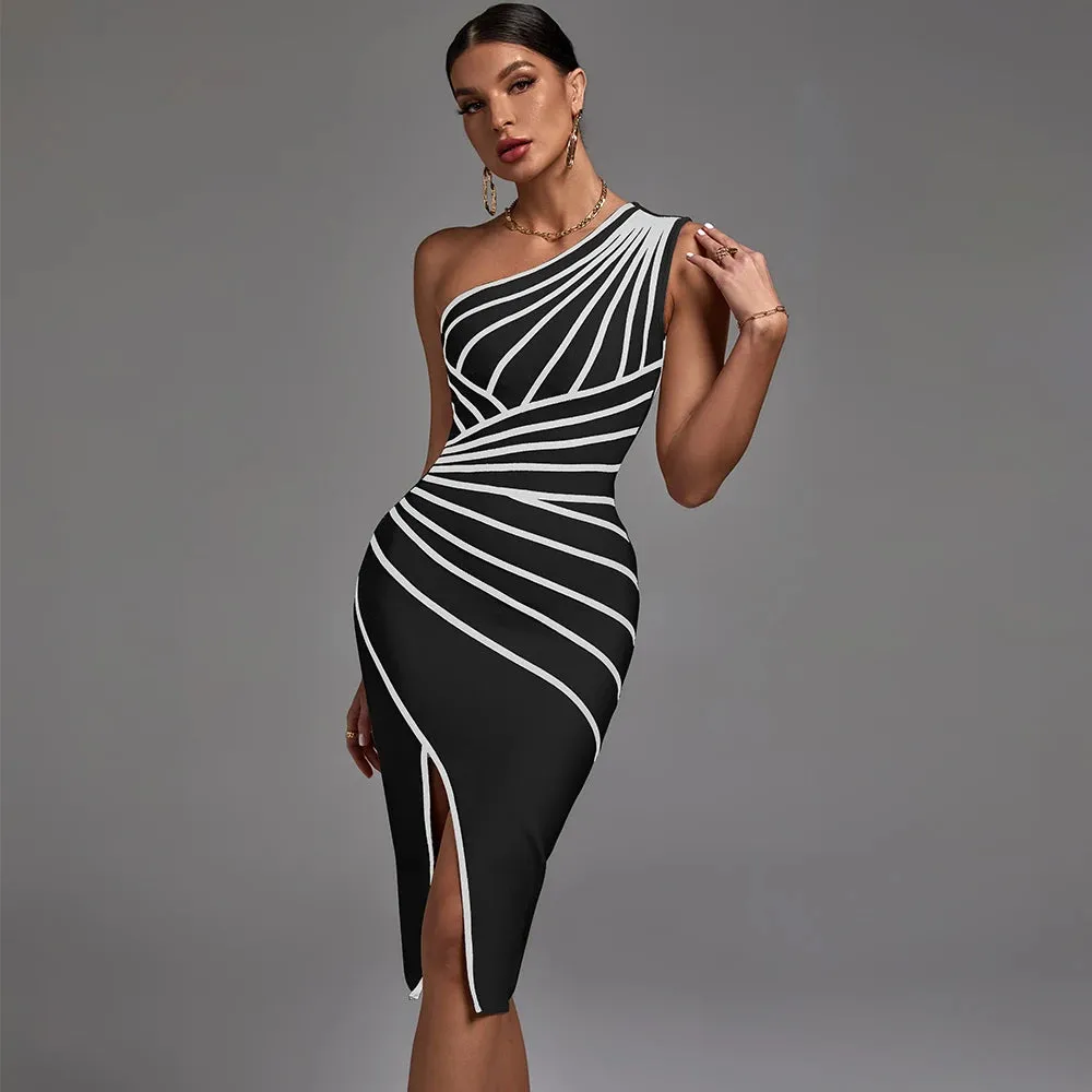 One Shoulder Bandage Dress for Women Elegant Sexy Evening Party Dress High Quality Bodycon Dress