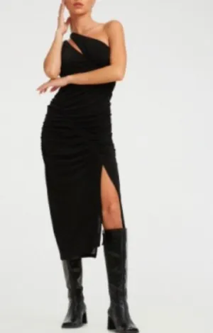 One Shoulder Split Opening Midi Dress