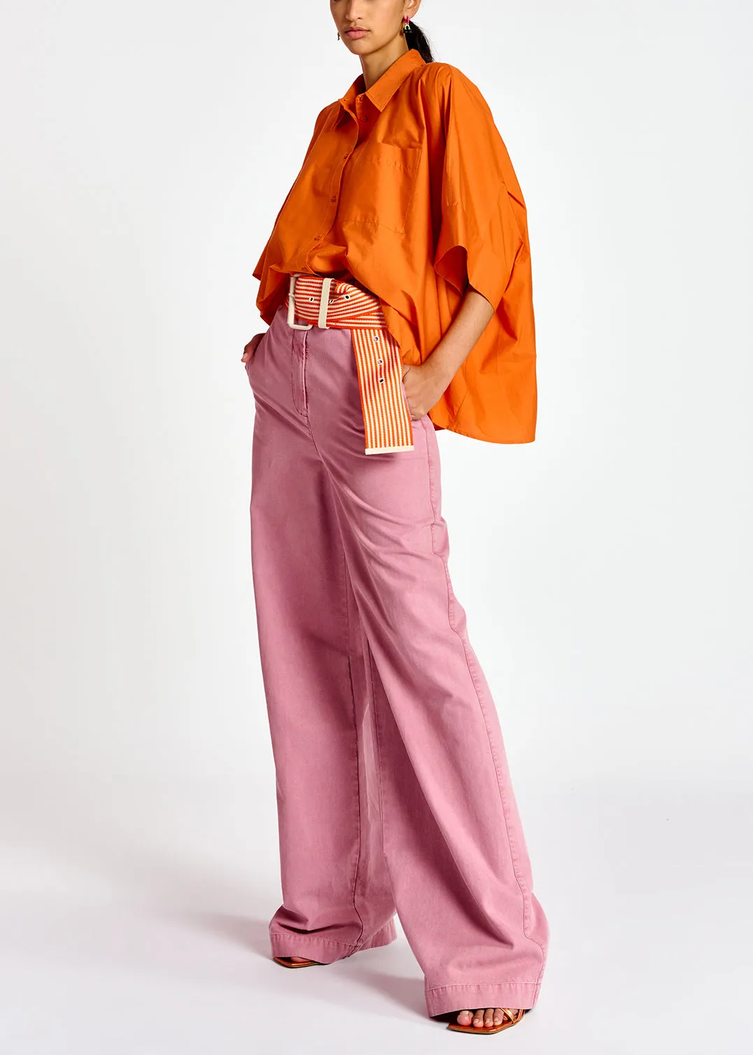Orange oversized cotton-poplin buttoned shirt
