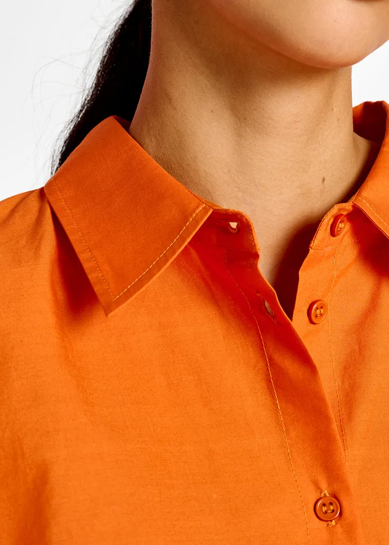 Orange oversized cotton-poplin buttoned shirt