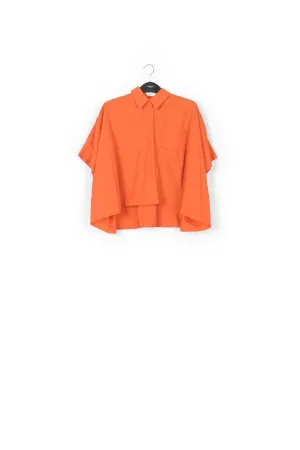 Orange oversized cotton-poplin buttoned shirt