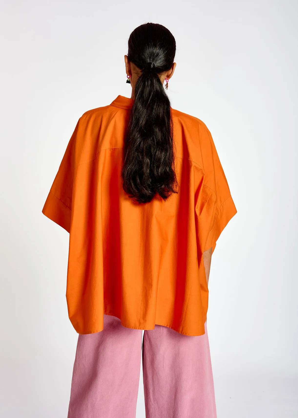 Orange oversized cotton-poplin buttoned shirt