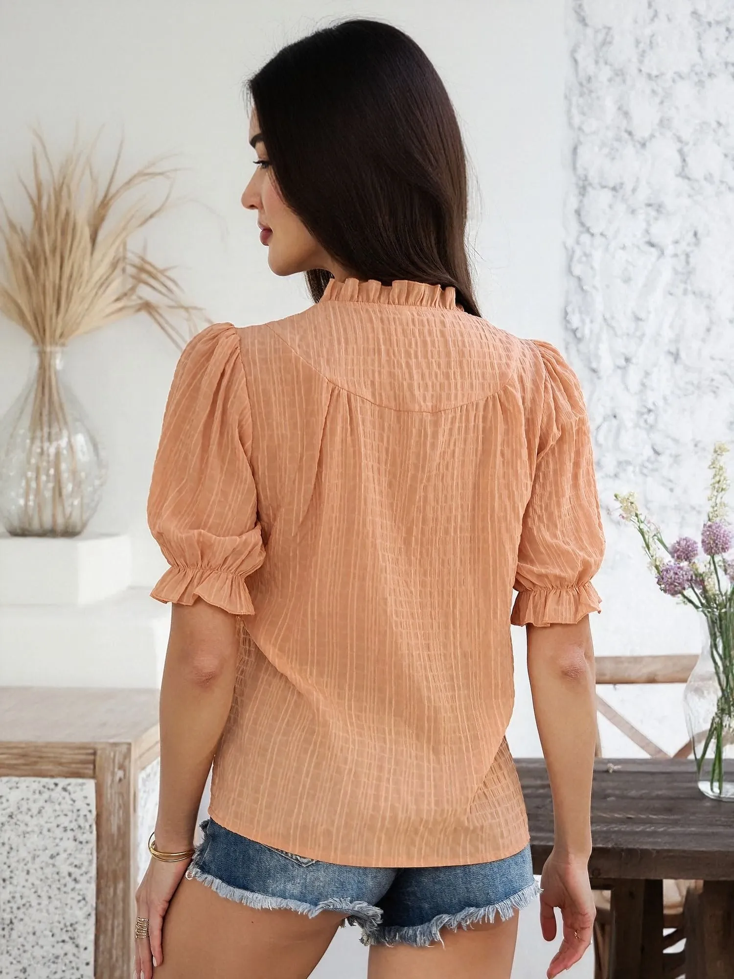 Orange Peasant Top With Button Detail
