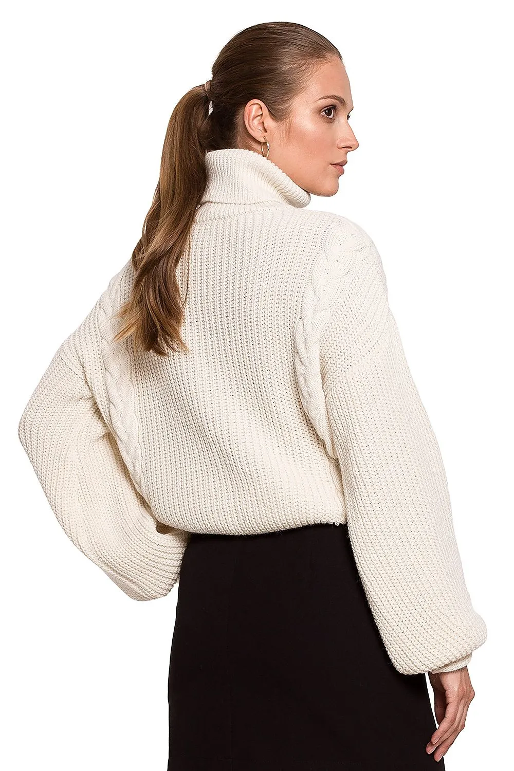 Oversized Turtleneck Bishop Sleeve Sweater Jumper in Ivory | Makover