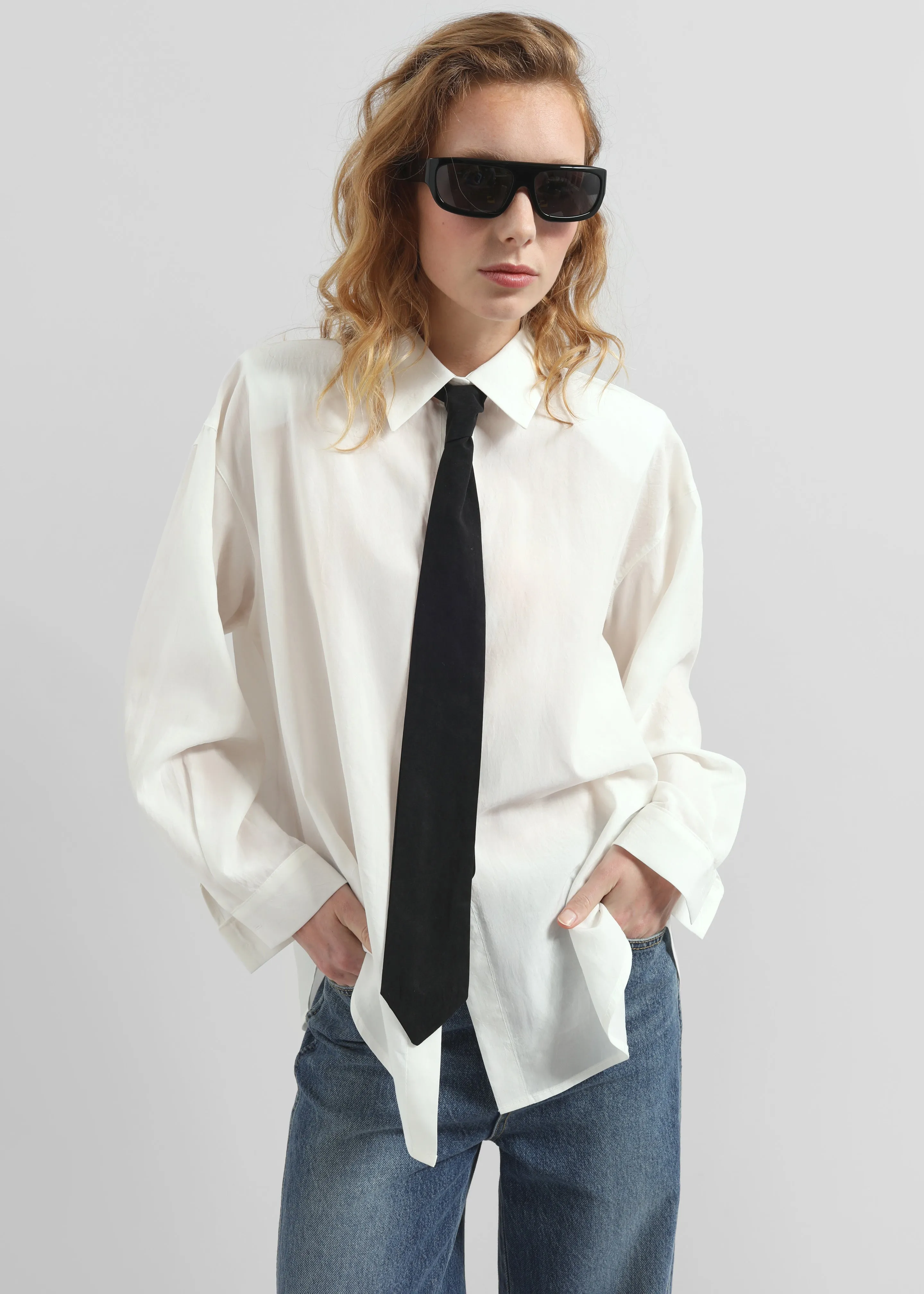Patti Neck Tie Shirt - White