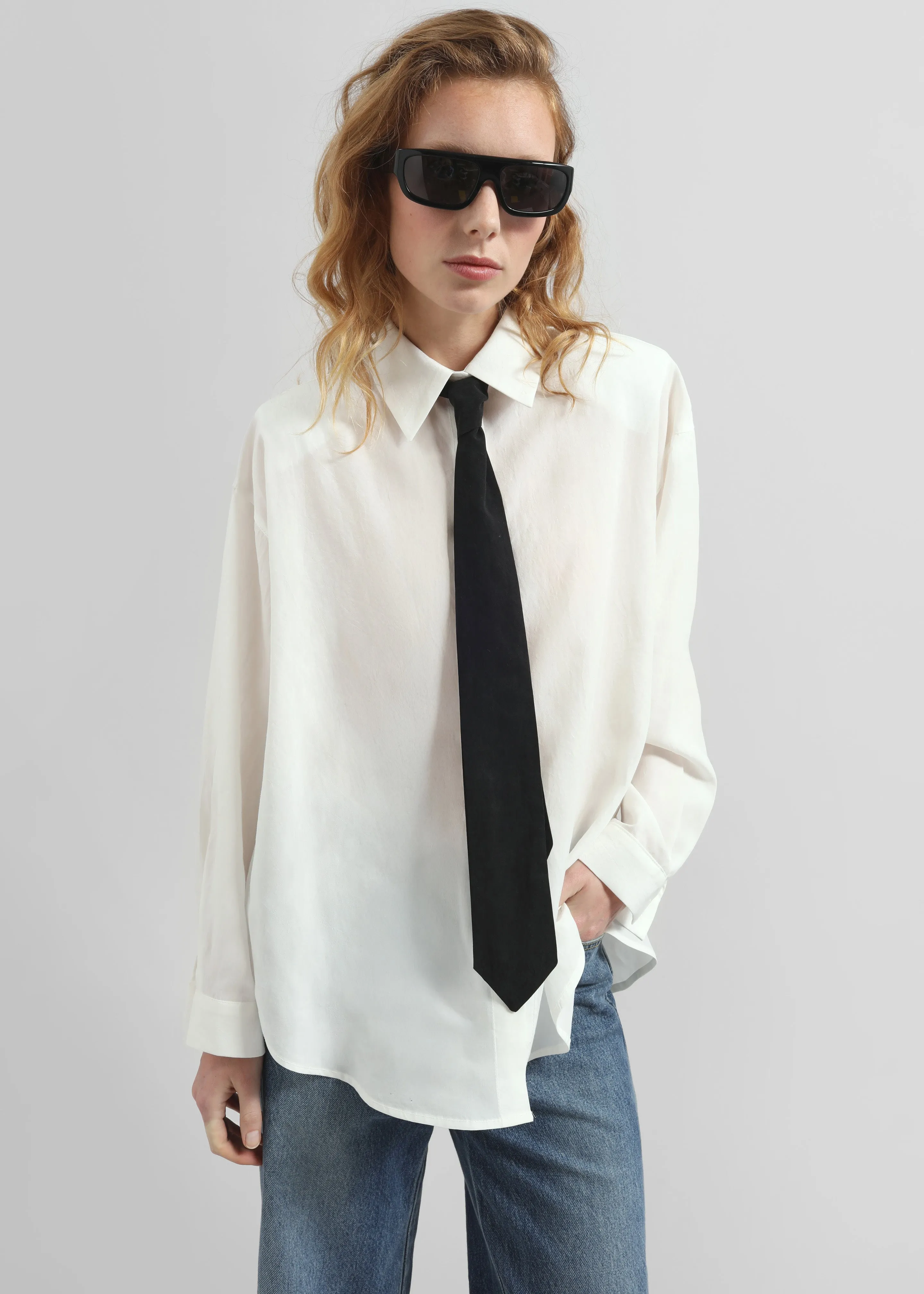 Patti Neck Tie Shirt - White