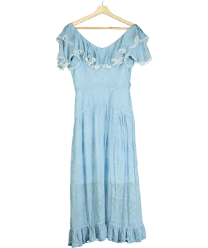 Perseverance London Blue Broderie Trim Floral Midi Dress UK 8