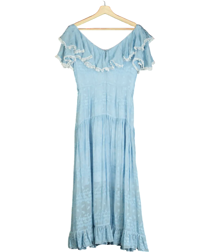 Perseverance London Blue Broderie Trim Floral Midi Dress UK 8