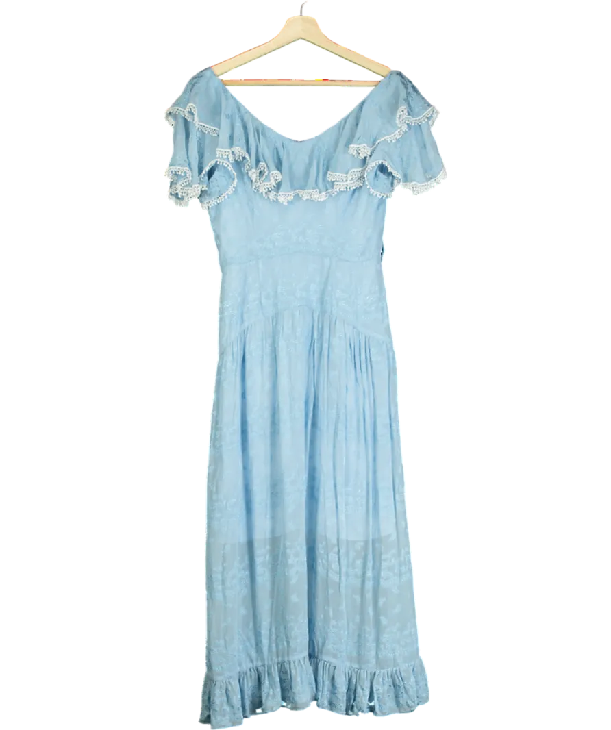 Perseverance London Blue Broderie Trim Floral Midi Dress UK 8