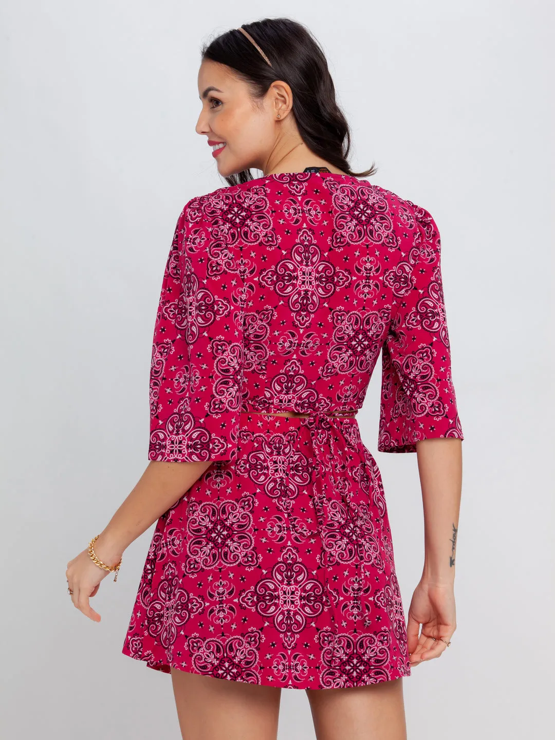 Pink Bohemian Printed Tie-Up Top
