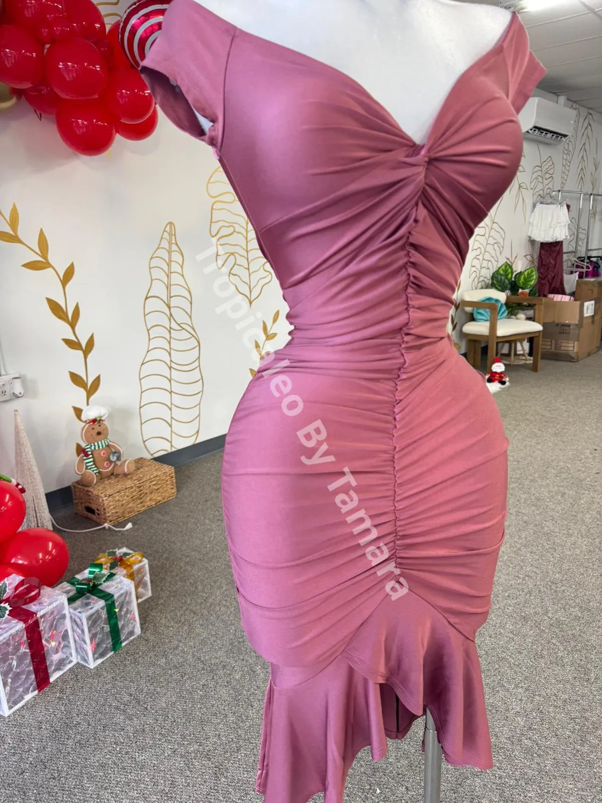 Pink Ruffled Midi Dress