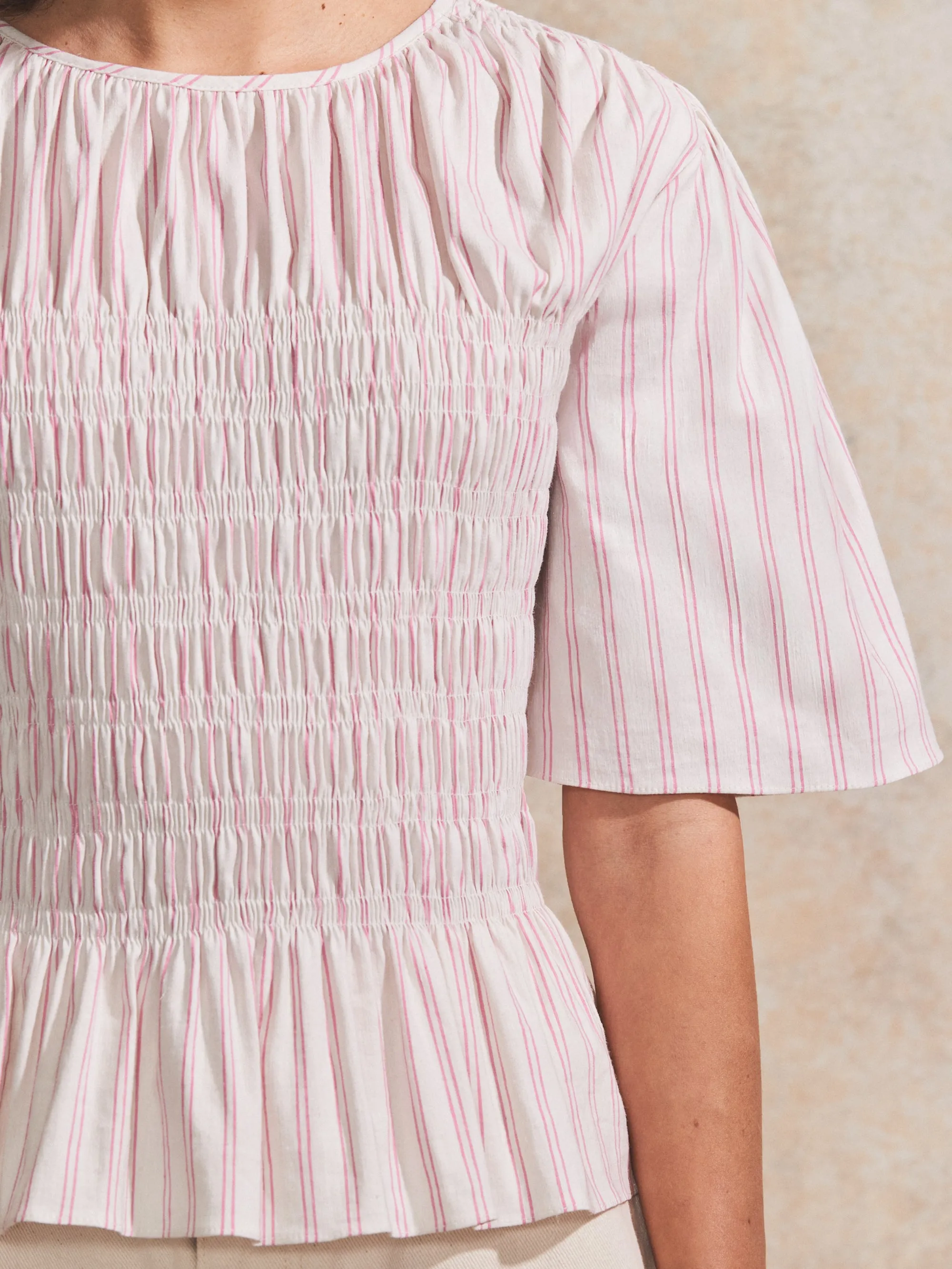Pink Stripe Shirred Top