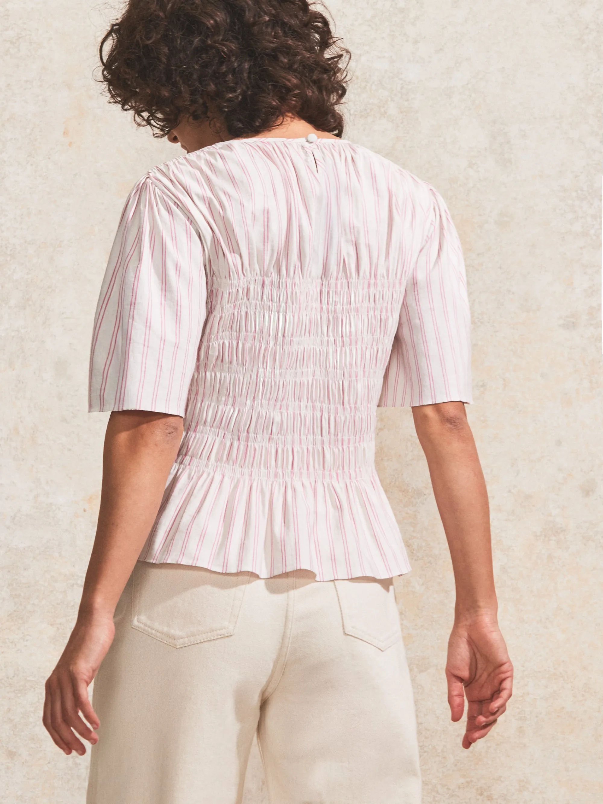 Pink Stripe Shirred Top