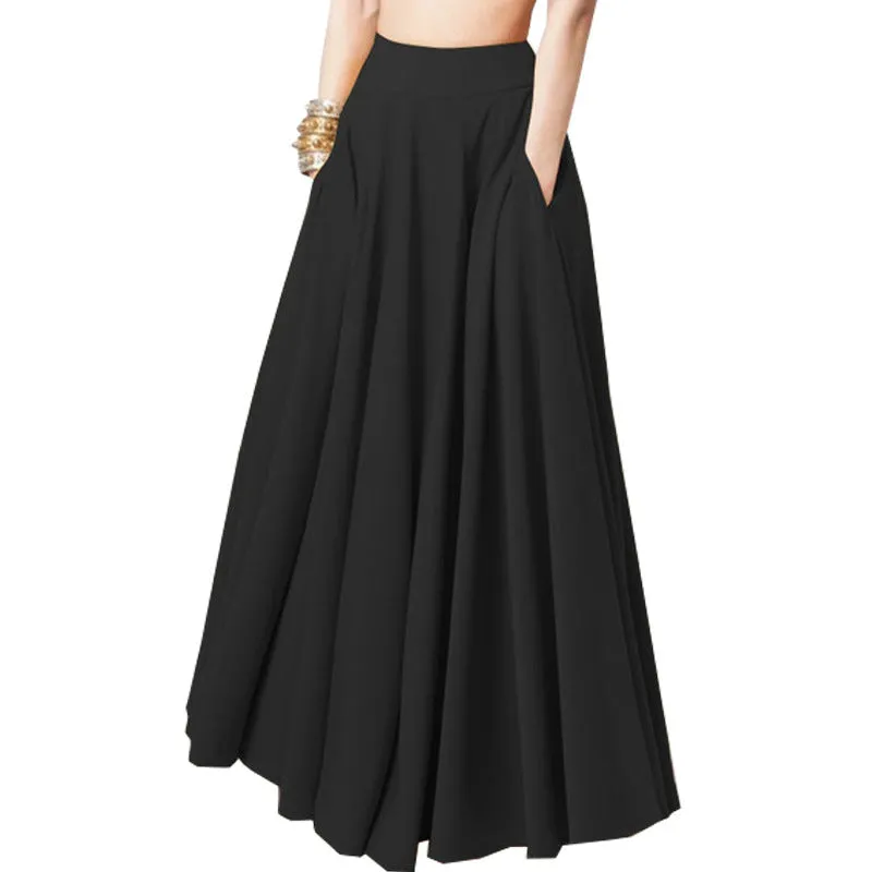Plain-colored half-length pleated skirt for women