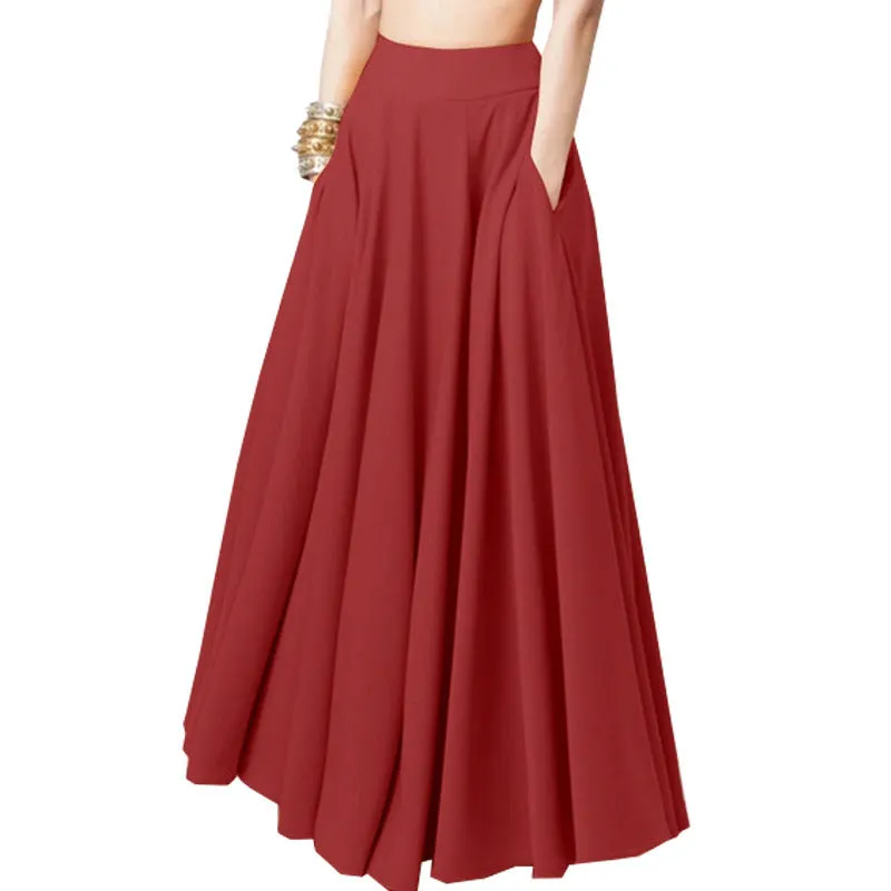 Plain-colored half-length pleated skirt for women