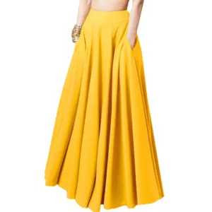 Plain-colored half-length pleated skirt for women