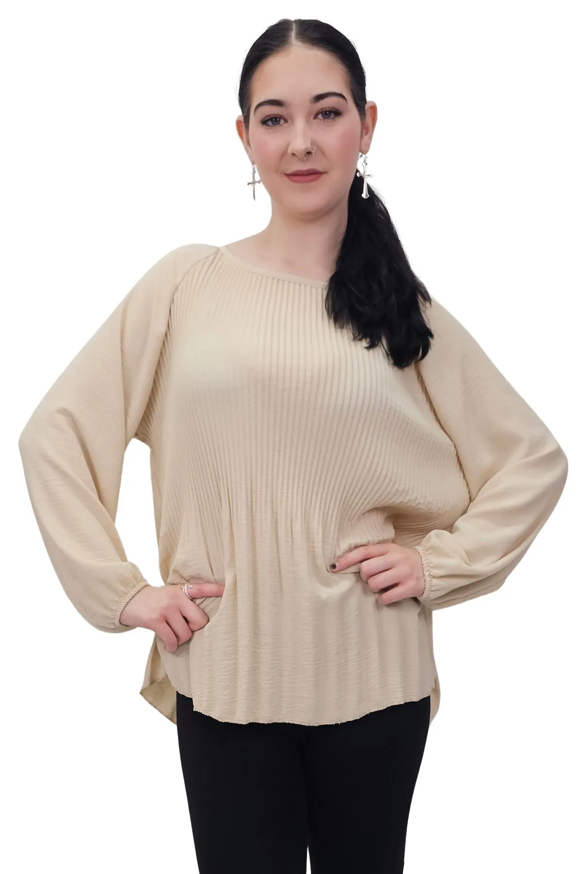Plain Pleated Elastic Cuff Top