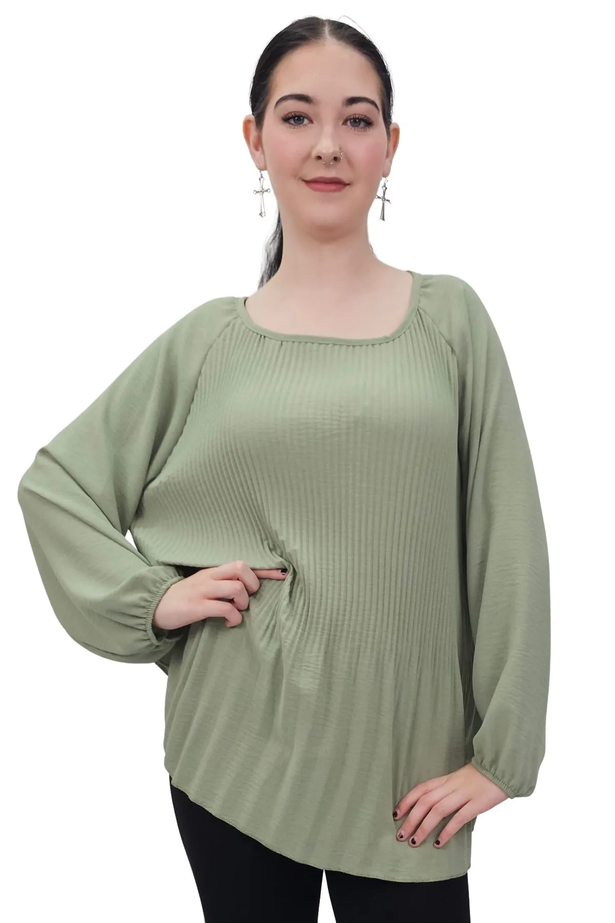 Plain Pleated Elastic Cuff Top