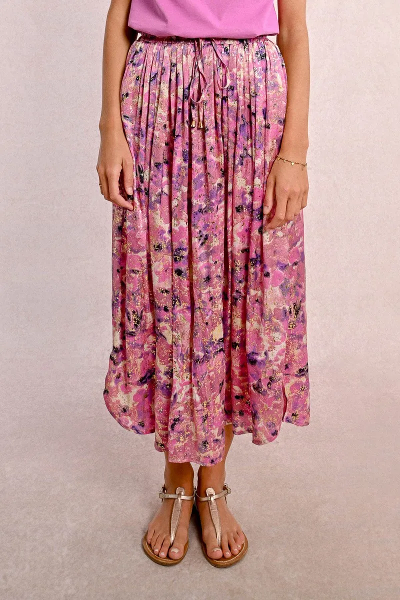 PLEATED AND PRINTED SKIRT
