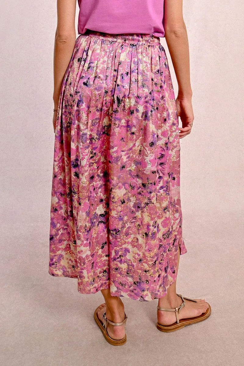 PLEATED AND PRINTED SKIRT