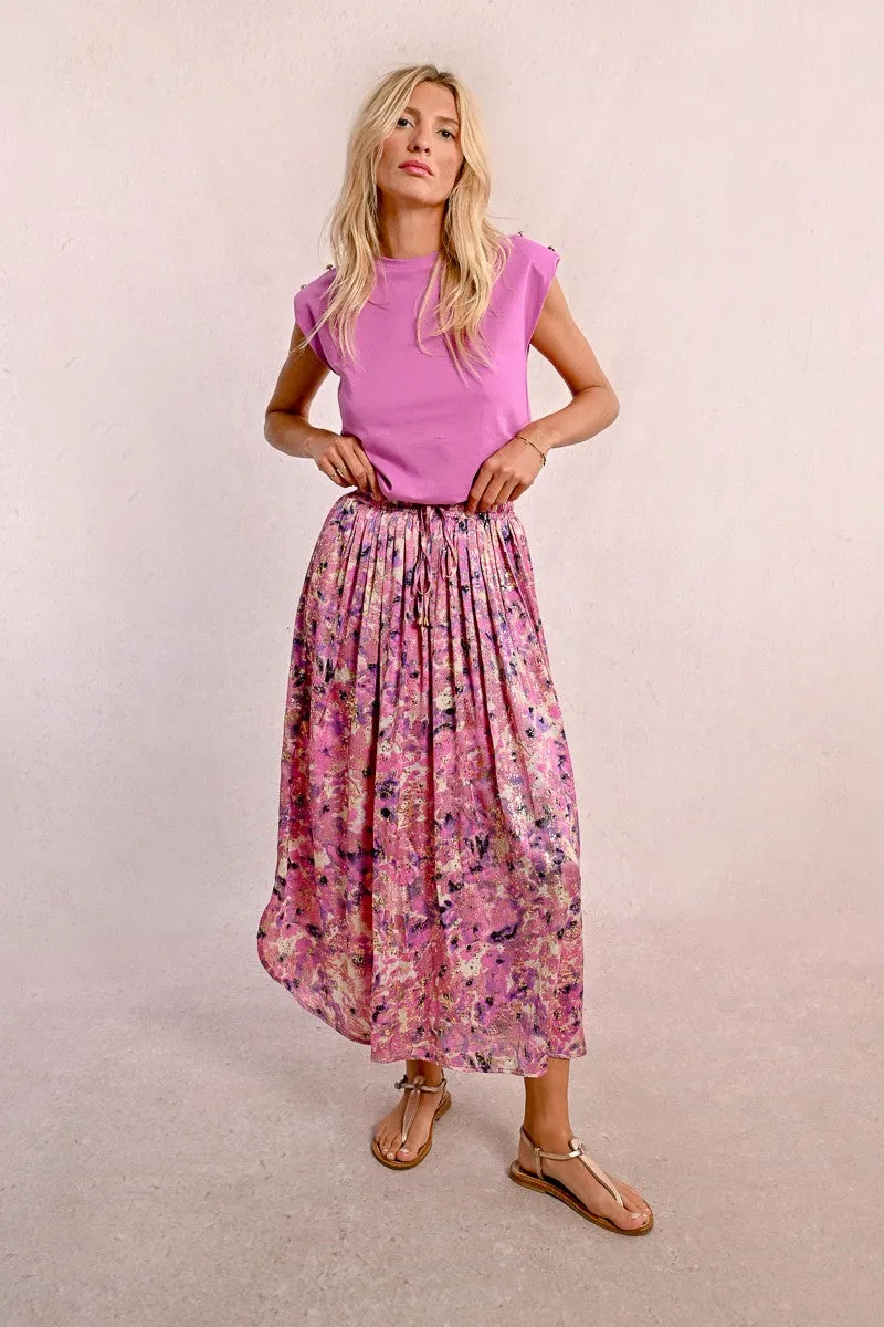 PLEATED AND PRINTED SKIRT