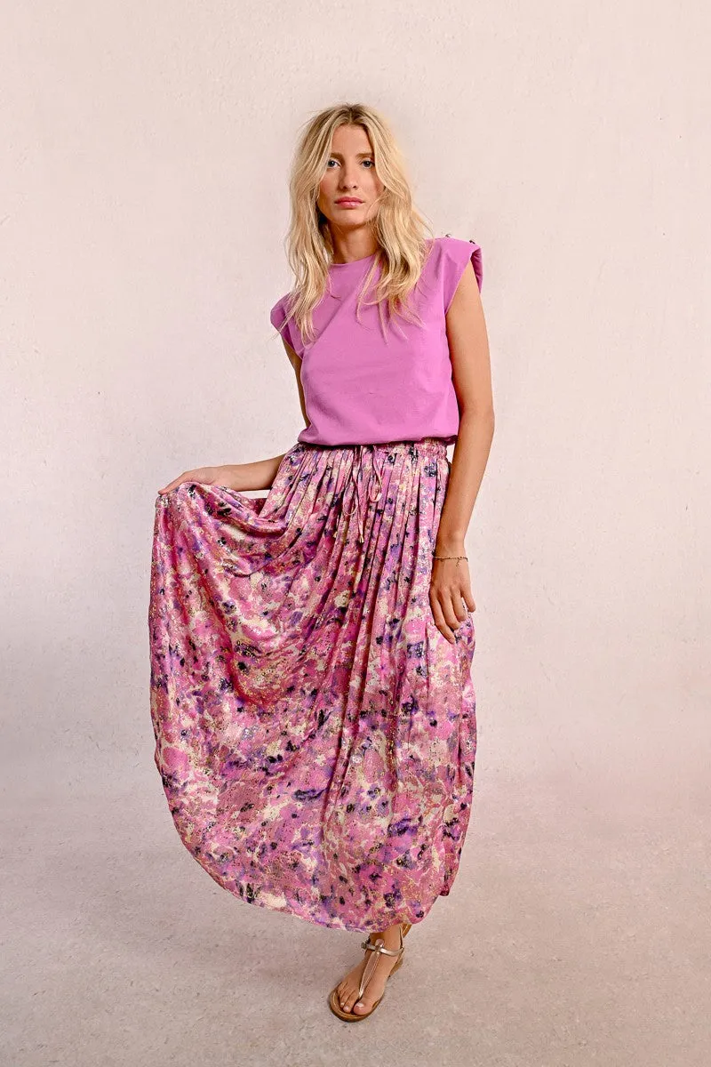 PLEATED AND PRINTED SKIRT