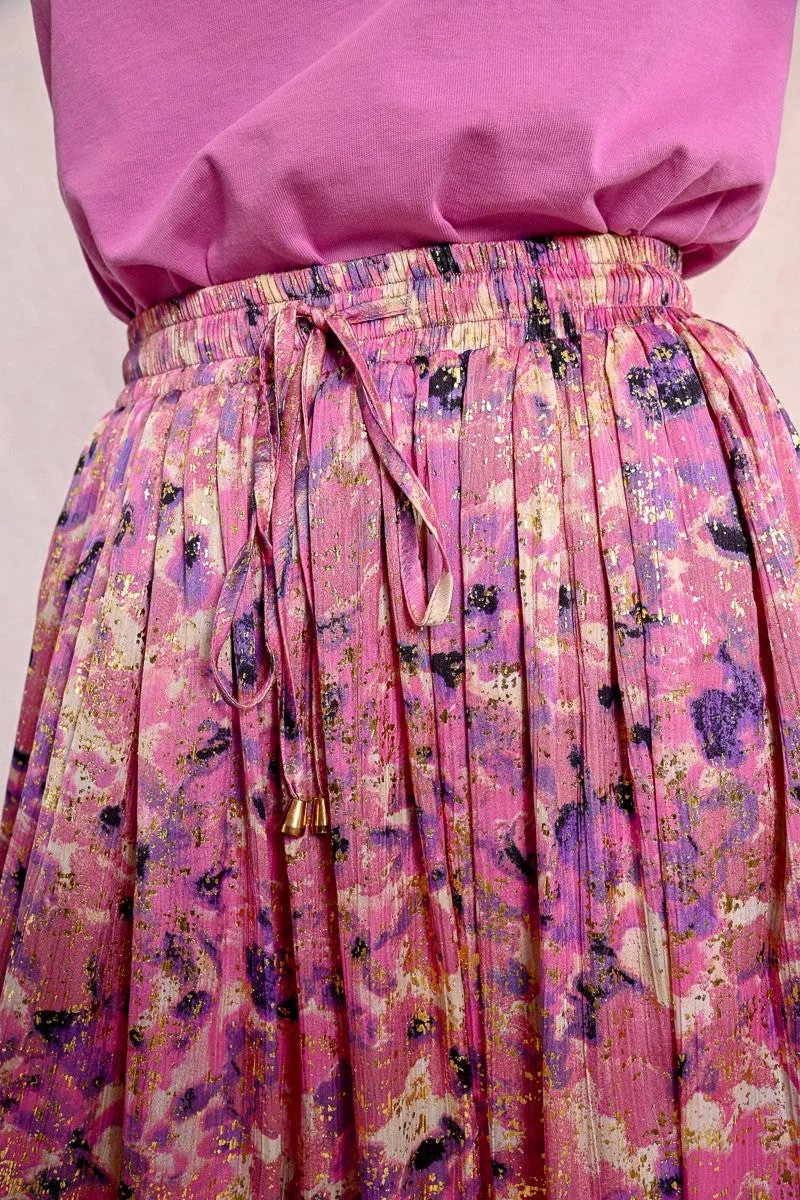 PLEATED AND PRINTED SKIRT
