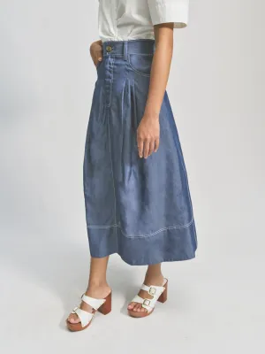 PLEATED DENIM SKIRT