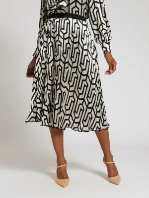 Pleated Midi Skirt - Black/Beige