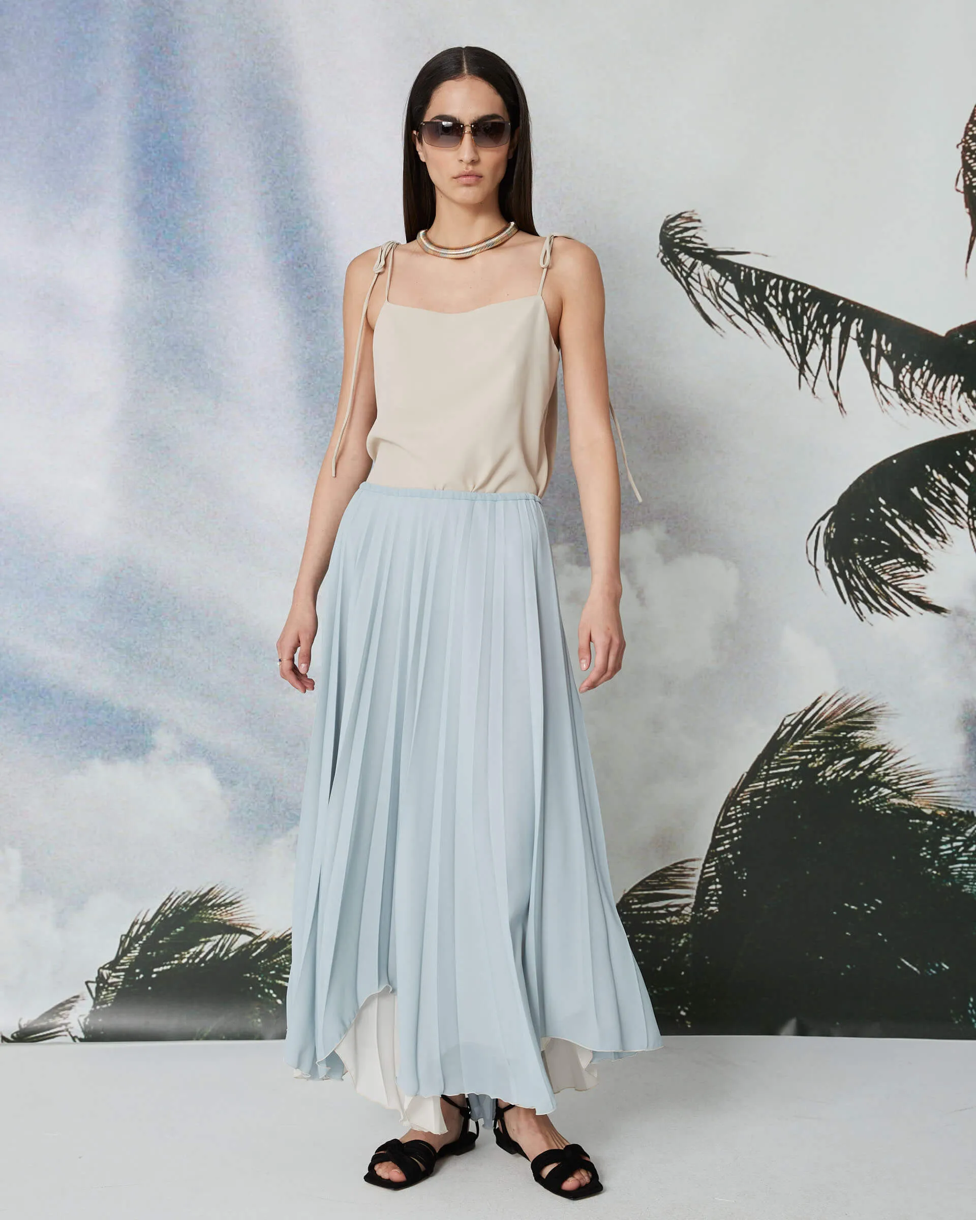 pleated midi skirt