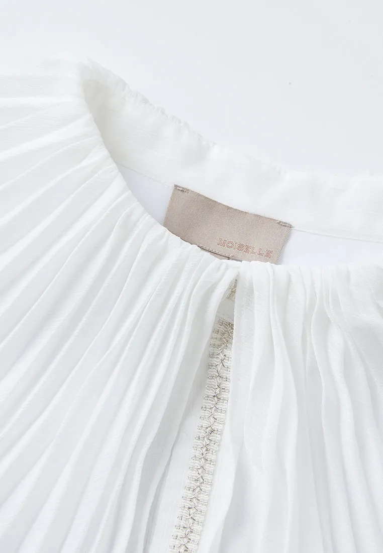 Pleated-trim Concealed-button Chiffon Blouse