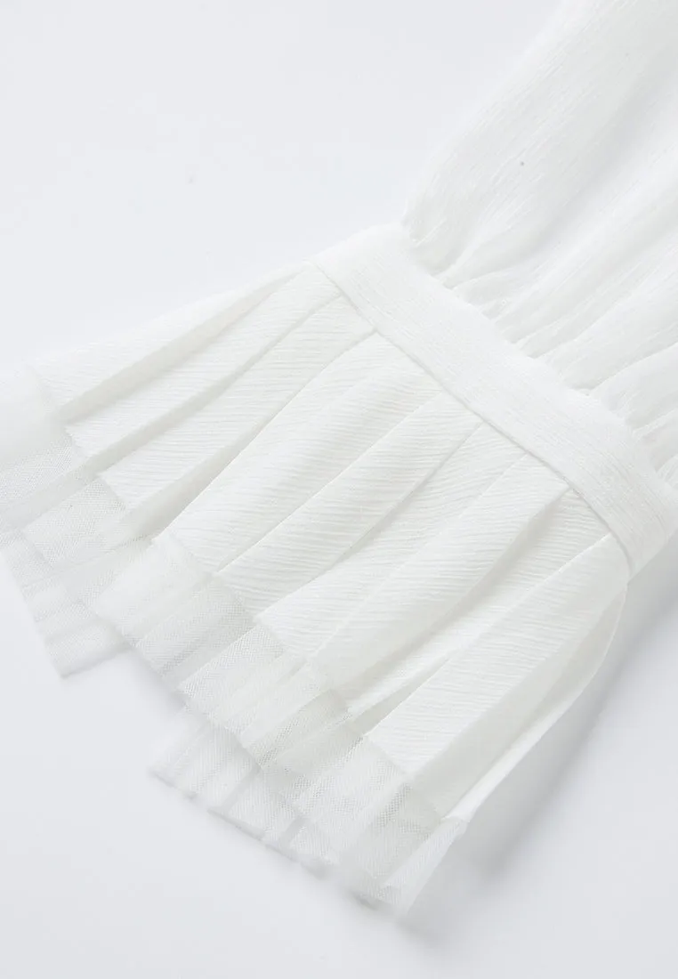 Pleated-trim Concealed-button Chiffon Blouse