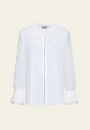 Pleated-trim Concealed-button Chiffon Blouse