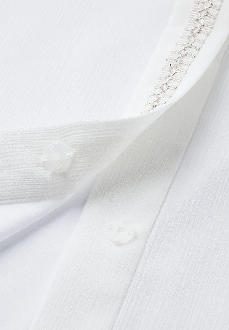 Pleated-trim Concealed-button Chiffon Blouse