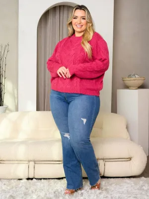 PLUS SIZE LONG SLEEVE SOLID KNIT SWEATER