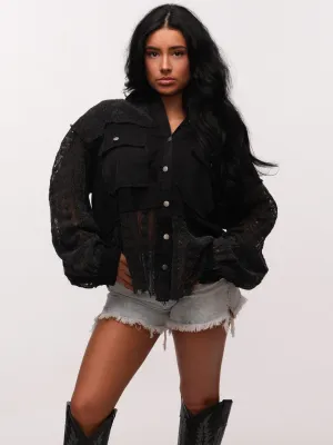 POL Black Night Crochet Shirt Jacket