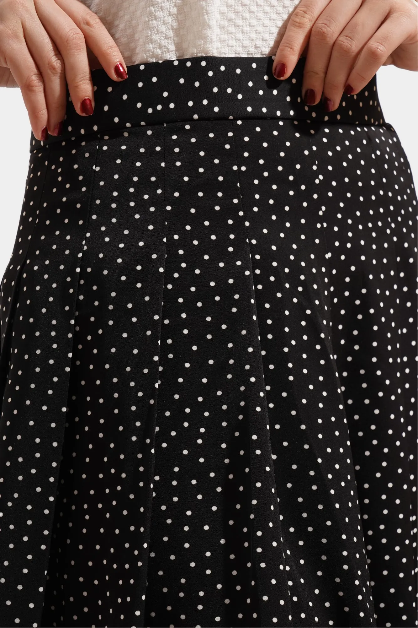 Polka Dots Pleated Midi Skirt