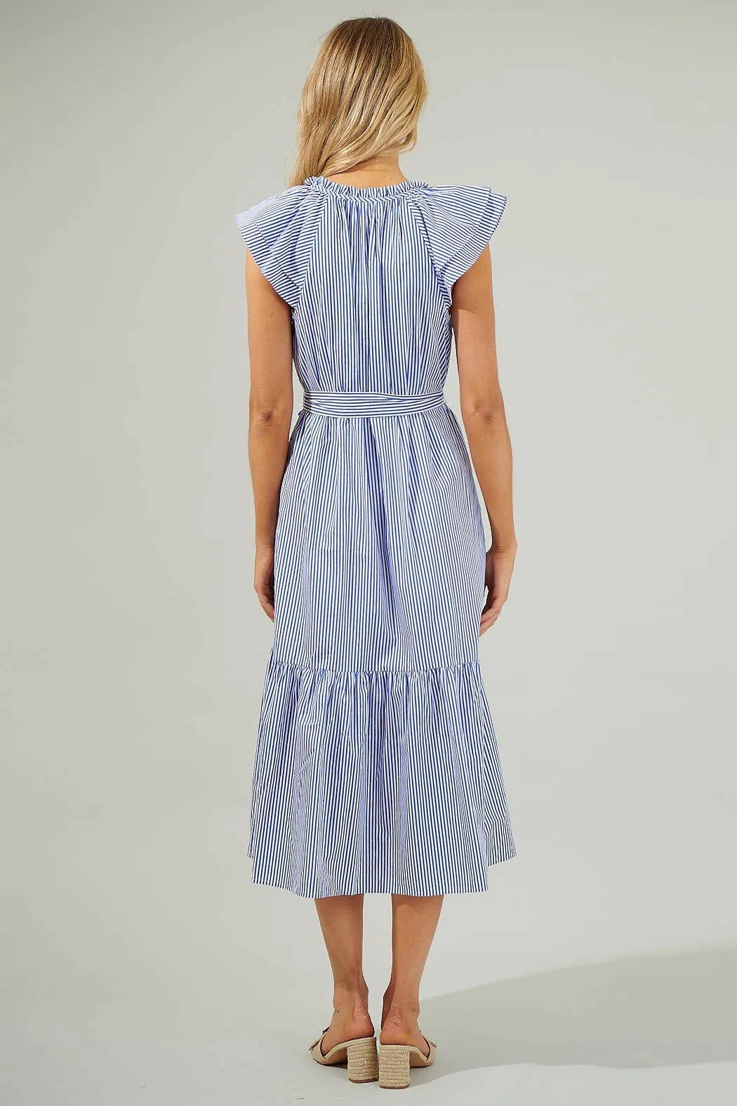 *PREORDER*Dynamite Stripped Button Midi Dress: Blue & White