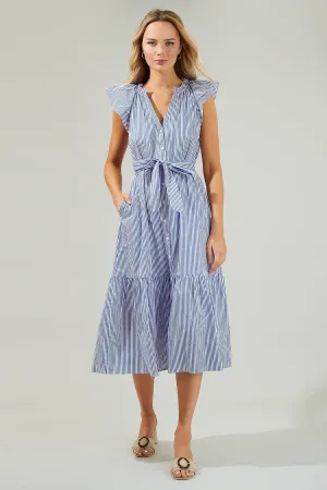 *PREORDER*Dynamite Stripped Button Midi Dress: Blue & White