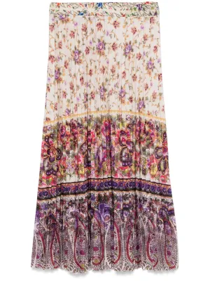 Printed silk pleated skirt