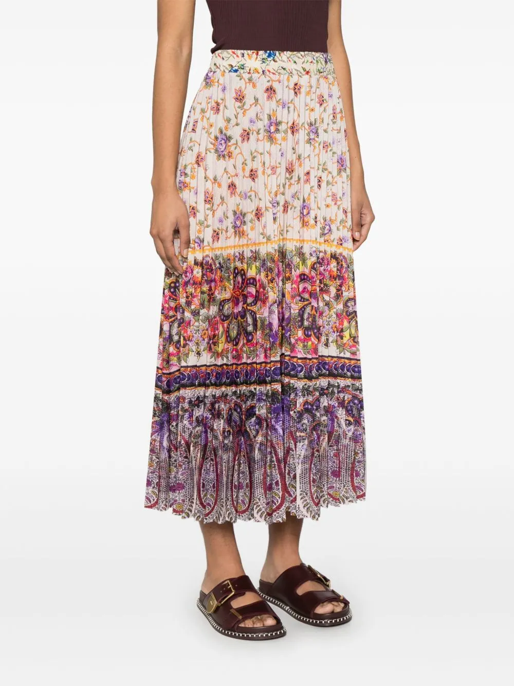 Printed silk pleated skirt
