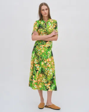 PULL ON PLEATED MIDI SKIRT - GARDEN FLORALS