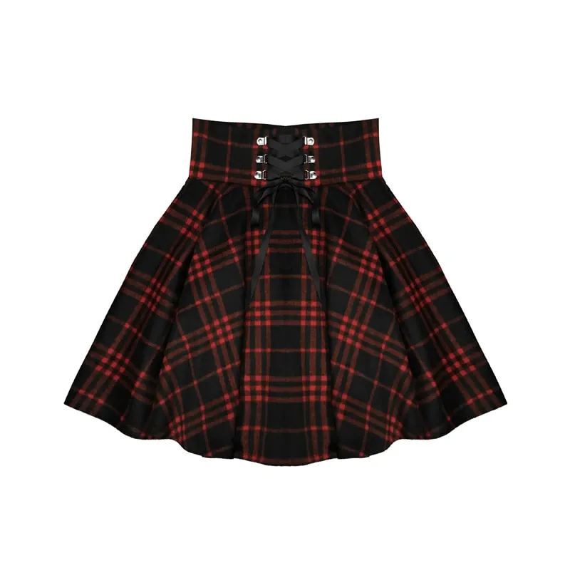 Punk Woolen High Waist Plus Size Plaid Skirt