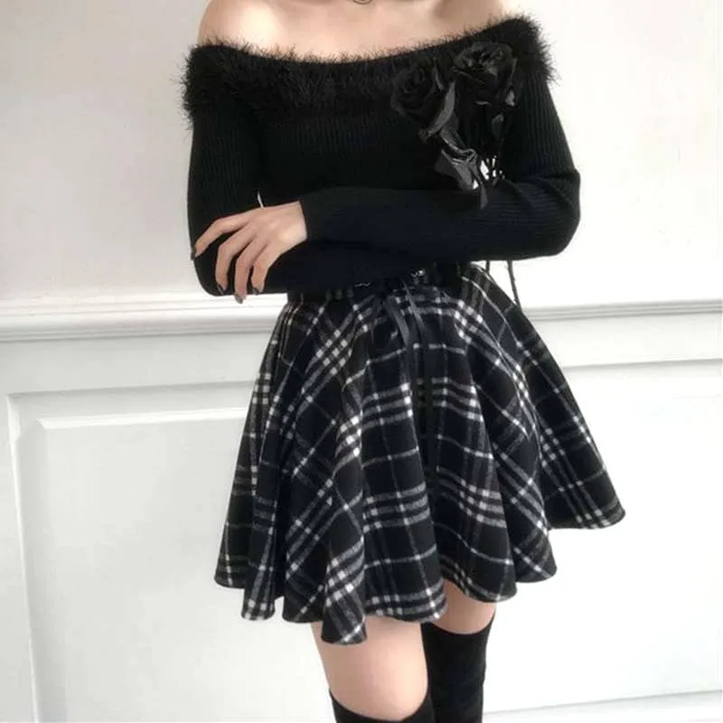 Punk Woolen High Waist Plus Size Plaid Skirt